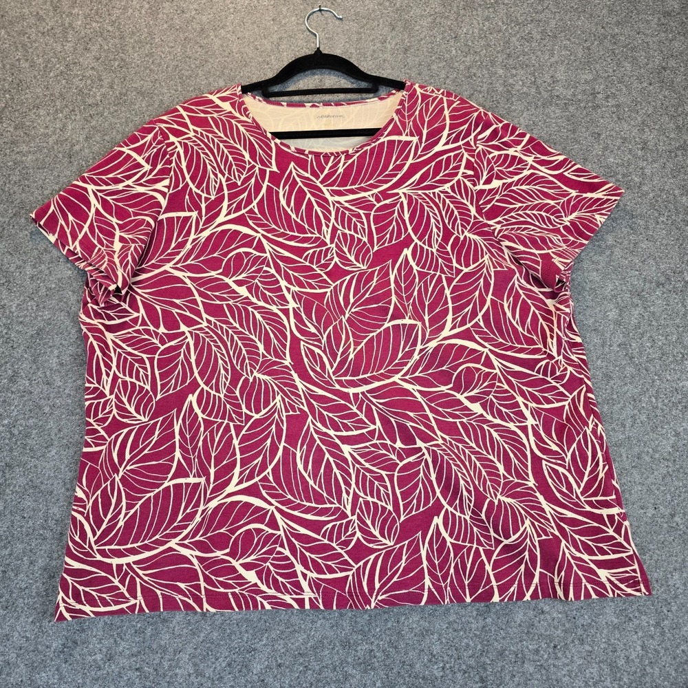 Croft & Barrow T Shirt Womens Burgundy Pima Cotton Botanical Leaf Short Sleeve